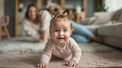 Fototapeta premium The adorable crawling baby