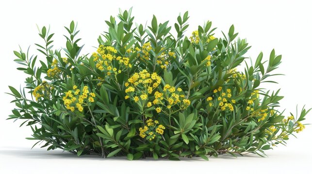 exotic larrea cuneifolia shrub with yellow flowers and olive green leaves isolated 3d render