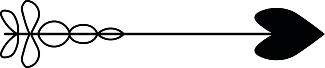 Vector isolated one single bow arrow. Black contour line. Hand drawn arrow