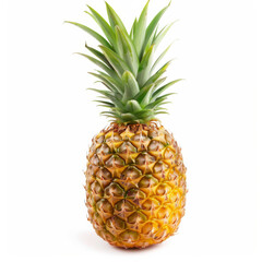 Fototapeta premium Whole pineapple with a green crown isolated on white background.