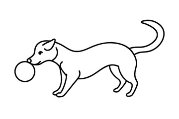 Fototapeta premiumdog playing with a ball line art drawing, isolated line art of a dog collection 