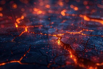 A close up of a rocky, burnt out landscape with a lot of fire