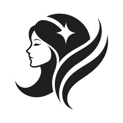 Women head logo, minimalist, vector art illustration