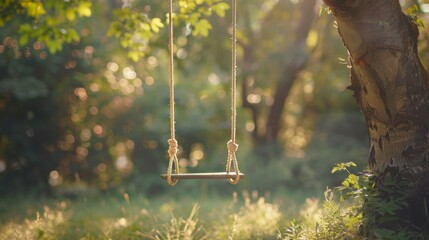 Swing hanging on a tree in the forest