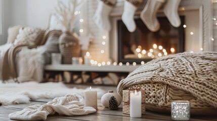 Cozy fireplace with stockings