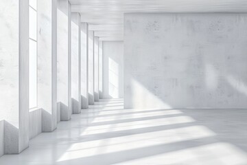 Fototapeta premium Minimalist white gallery space with natural light and shadows