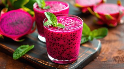 Fresh Dragon Fruit Smoothie with Mint Garnish