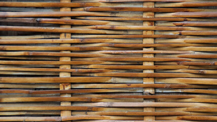 Close-up of Rustic Brown Woven Bamboo Texture from a Traditional Asian Structure