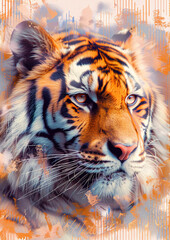 Close-Up Artistic Portrait of a Majestic Tiger with Vibrant Colors