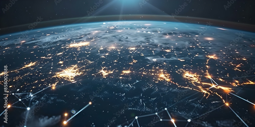 Aufkleber global network of nodes for internet communication technology. concept internet infrastructure, netw
