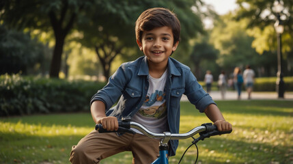 Obraz premium A boy riding bicycle in park 