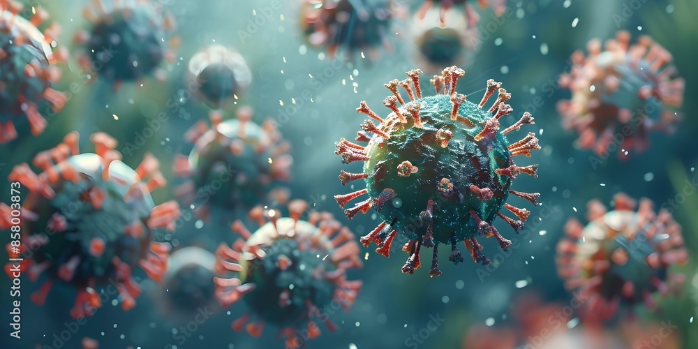 Poster creating accurate 3d models of harmful viruses in microbiology and virology. concept 3d modeling, mi