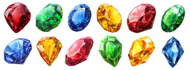 Fototapeta premium set of isolated illustrations of gemstone diamond crystals