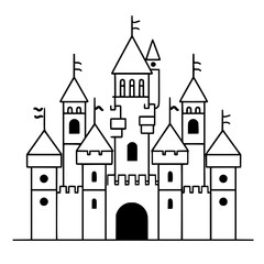 Obraz premium Princess palace, castle icon, castle, Castle png, Line Art Castle, Minimalist Wall Art, Castle Illustration, Castle Silhouette, Line art princes, Line art Palace, Fantasy Castle SVG, Castle Tower, Cas