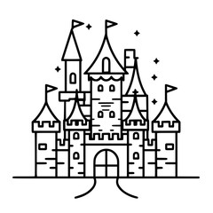 Obraz premium Princess palace, castle icon, castle, Castle png, Line Art Castle, Minimalist Wall Art, Castle Illustration, Castle Silhouette, Line art princes, Line art Palace, Fantasy Castle SVG, Castle Tower, Cas