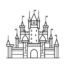 Obraz premium Princess palace, castle icon, castle, Castle png, Line Art Castle, Minimalist Wall Art, Castle Illustration, Castle Silhouette, Line art princes, Line art Palace, Fantasy Castle SVG, Castle Tower, Cas
