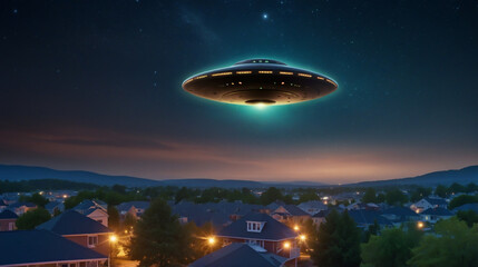 Fototapeta premium UFO flying above the city
