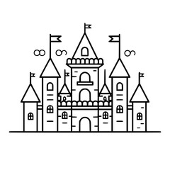 Fototapeta premium Princess palace, castle icon, castle, Castle png, Line Art Castle, Minimalist Wall Art, Castle Illustration, Castle Silhouette, Line art princes, Line art Palace, Fantasy Castle SVG, Castle Tower, Cas