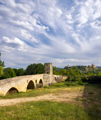 Obraz premium stone bridge over Ebro river in Frias, Burgos province, Castilla Leon, Spain