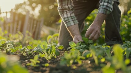 Fototapeta premium Man cultivating an organic vegetable garden