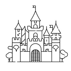 Obraz premium Princess palace, castle icon, castle, Castle png, Line Art Castle, Minimalist Wall Art, Castle Illustration, Castle Silhouette, Line art princes, Line art Palace, Fantasy Castle SVG, Castle Tower, Cas