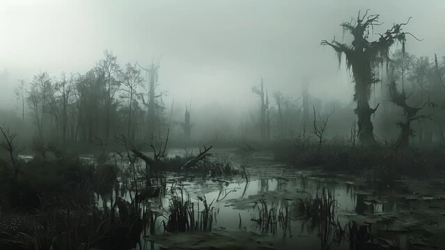The thick gray fog engulfed the swamp transforming it into a spectral playground for restless spirits.