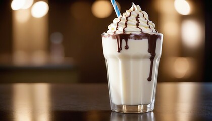 creamy milkshake, commercial shoot, blurred light background, copy space for text
