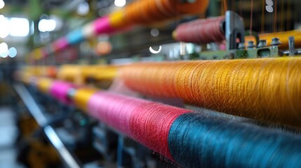 Close-up of Colorful Threads on a Textile Machine