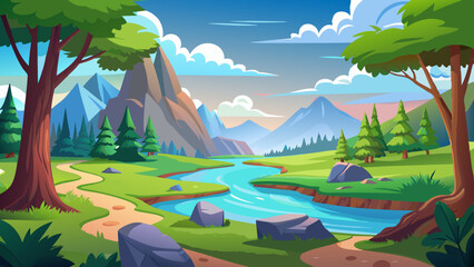 natural river and hill background vector illustration