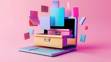 Digital Data Storage: Laptop with a File Cabinet Drawer
