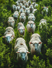 Flock of sheep in the grass