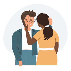 Couple of lovers. Men and women hug. Friendship, support and love concept. Illustration, vector