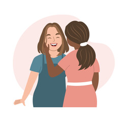 Obraz premium Couple of lovers. The girls hug. Friendship, support and love concept. Illustration, vector