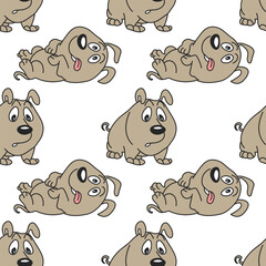 Seamless pattern, funny comical dogs on a white background. Baby background, textile, print, vector