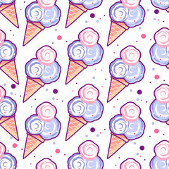 pink doodle vector seamless pattern with ice cream cone sweet dessert