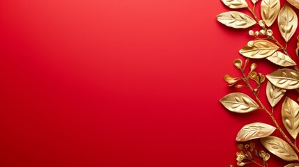 Gold ornament, clean red background