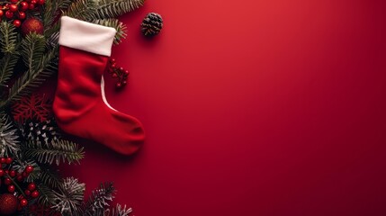 Red stocking with white trim, clean red background