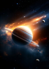 Spectacular View of Planets in Space with Glowing Stars and Nebulae