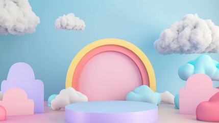 Colorful  podium for kids with clouds and weather