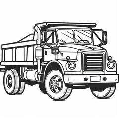 Fototapeta premium Black and white line drawing of a classic dump truck, showcasing its detailed structure and design.
