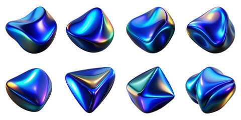 Blue 3D holographic glassy noise grain shape isolated transparent background PNG file
