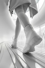 White Boots Walking on Futuristic Surface