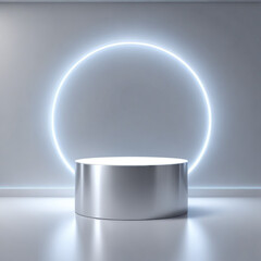 product display in dark scene with line vertical blue neon light on background