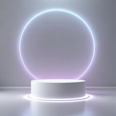 product display in dark scene with line vertical blue neon light on background