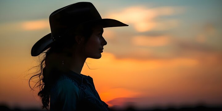 Cowgirl Silhouette in Hat A Nod to Classic Western Movie Cover Art. Concept Western Theme, Cowgirl Inspiration, Silhouette Photography