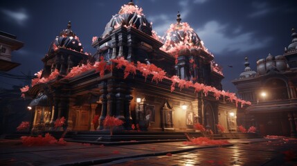 Fototapeta premium A Temple Decorated with Flowers and Lights