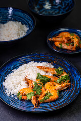 fried shrimp with plain rice on plate