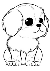 Picture of a cute furry puppy sitting and waiting for coloring