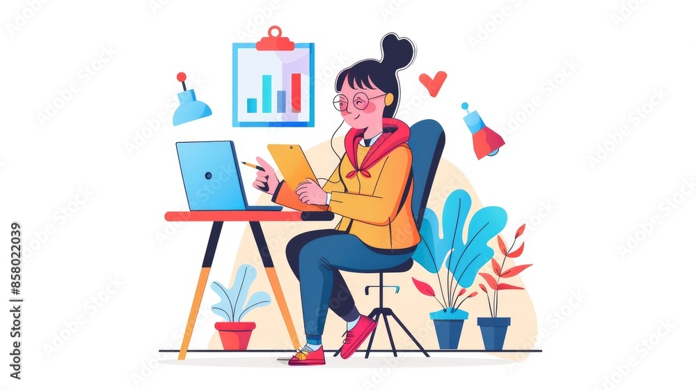 Poster modern business remote work concept - remote worker video calling team for virtual presentation of p