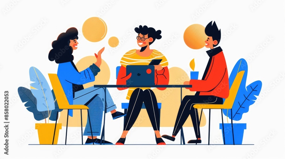 Poster connecting virtually: remote worker presenting business proposal to team via video call, generative 